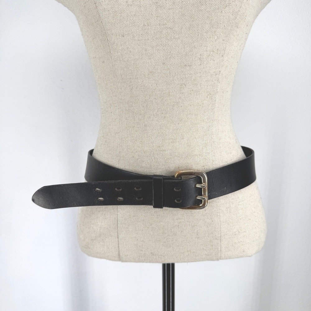 Express Black Y2K Leather Double Prong Buckle Wide Belt Womens‎ Small Vintage